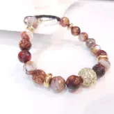 دستبند سنگ عقیق و گوی سوارسکی رنگ ثابت دست ساز اکسسوری زنانه مردانه اسپرت