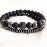 ست دستبند مردانه اونیکس حدید دودی گوی سوارسکی رنگ ثابت اکسسوری دستساز مردانه پسرانه