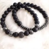 ست دستبند مردانه اونیکس حدید دودی گوی سوارسکی رنگ ثابت اکسسوری دستساز مردانه پسرانه