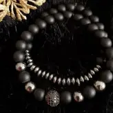 ست دستبند مردانه اونیکس حدید دودی گوی سوارسکی رنگ ثابت اکسسوری دستساز مردانه پسرانه