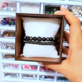 ست دستبند مردانه اونیکس حدید دودی گوی سوارسکی رنگ ثابت اکسسوری دستساز مردانه پسرانه