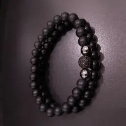 دستبند ست مردانه سنگ اونیکس و حدید و گوی سوارسکی زیورآلات دستساز پسرانه