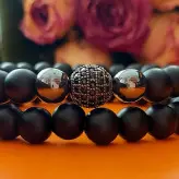 دستبند ست مردانه سنگ اونیکس و حدید و گوی سوارسکی زیورآلات دستساز پسرانه