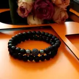 دستبند ست مردانه سنگ اونیکس و حدید و گوی سوارسکی زیورآلات دستساز پسرانه