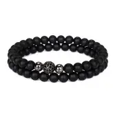 دستبند ست مردانه سنگ اونیکس و حدید و گوی سوارسکی زیورآلات دستساز پسرانه