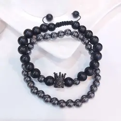 دستبند مردانه ست حدید و اونیکس و تاج سوارسکی اکسسوری رنگ ثابت