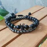 دستبند مردانه ست حدید و اونیکس و تاج سوارسکی اکسسوری رنگ ثابت