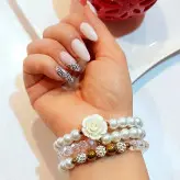 ست دستبند سه تایی مروارید و کریستال اکسسوری دستساز رنگ ثابت زنانه دخترانه