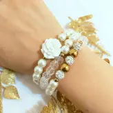 ست دستبند سه تایی مروارید و کریستال اکسسوری دستساز رنگ ثابت زنانه دخترانه