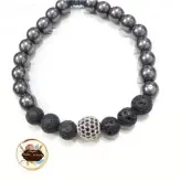 دستبند مردانه سنگ حدید و لاوا و گوی سوارسکی اکسسوری دستساز رنگ ثابت