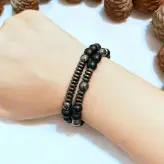 دستبند ست مردانه سنگ اونیکس و حدید دودی و لاوا اکسسوری دستساز رنگ ثابت اسپرت