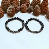 دستبند ست مردانه سنگ اونیکس و حدید دودی و لاوا اکسسوری دستساز رنگ ثابت اسپرت