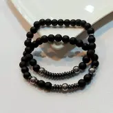 دستبند ست مردانه سنگ اونیکس و حدید دودی و لاوا اکسسوری دستساز رنگ ثابت اسپرت