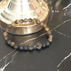 دستبند سنگ چشم ببر و لاوا و پنجه عقاب و رینگ های سوارسکی رنگ ثابت اکسسوری دستساز مردانه پسرانه