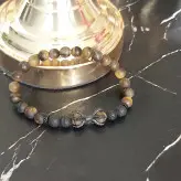 دستبند سنگ چشم ببر و لاوا و پنجه عقاب و رینگ های سوارسکی رنگ ثابت اکسسوری دستساز مردانه پسرانه