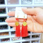 گوشواره منگوله ای ابریشمی طرح سکه اکسسوری زنانه دخترانه اسپرت مجلسی