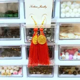 گوشواره منگوله ای ابریشمی طرح سکه اکسسوری زنانه دخترانه اسپرت مجلسی