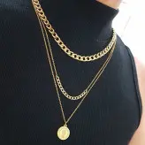 گردنبند کارتیه (کارتیر) سه لاین با آویز سکه الیزابت زیورآلات رنگ ثابت زنانه