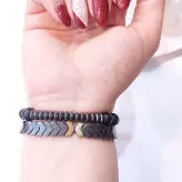 ست دستبند مردانه سنگ حدید فلشی و واشری و اونیکس اکسسوری دستساز رنگ ثابت