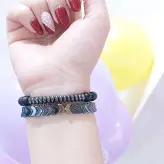 ست دستبند مردانه سنگ حدید فلشی و واشری و اونیکس اکسسوری دستساز رنگ ثابت