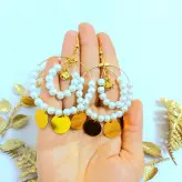 گوشواره مرواریدی گرد دو ردیفه با آویز مرغ آمین اکسسوری دستساز زنانه دخترانه