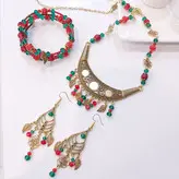 ست گردنبند ( رومانتویی ) دستبند فنری گوشواره دستساز قرمز و سبز زیورآلات زنانه دخترانه ست یلدا