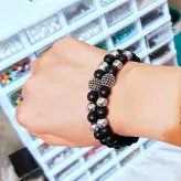 ست دستبند مردانه دو تایی اونیکس و حدید و گوی سوارسکی اکسسوری دستساز رنگ ثابت