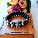 ست دستبند مردانه دو تایی اونیکس و حدید و گوی سوارسکی اکسسوری دستساز رنگ ثابت