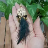 گوشواره آویزی پر مشکی و طلایی کریستال آویزدار زنجیر سکه گل اکسسوری زیورآلات زنانه دخترانه