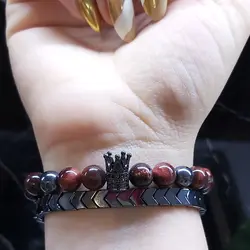 ست دستبند سنگ چشم شاهین و سنگ حدید فلشی اکسسوری مردانه