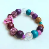 دستبند فانتزی کشی دخترانه آبی و بنفش بچه گانه دخترونه مهره و سنگی اکسسوری