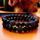 ست دستبند سنگ اونیکس سنگ لاوا گوی سوارسکی اکسسوری دستساز مردانه رنگ ثابت مشکی