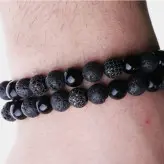 ست دستبند سنگ اونیکس سنگ لاوا گوی سوارسکی اکسسوری دستساز مردانه رنگ ثابت مشکی