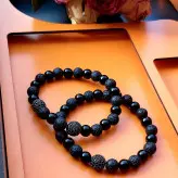 ست دستبند سنگ اونیکس سنگ لاوا گوی سوارسکی اکسسوری دستساز مردانه رنگ ثابت مشکی