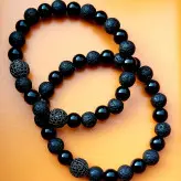 ست دستبند سنگ اونیکس سنگ لاوا گوی سوارسکی اکسسوری دستساز مردانه رنگ ثابت مشکی