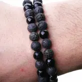 ست دستبند سنگ اونیکس سنگ لاوا گوی سوارسکی اکسسوری دستساز مردانه رنگ ثابت مشکی