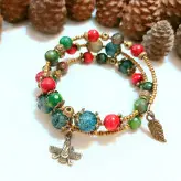 دستبند سنگ تورمالین جید مرجان فنری زیورآلات اکسسوری زنانه دخترانه دستساز برنزی