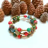 دستبند سنگ تورمالین جید مرجان فنری زیورآلات اکسسوری زنانه دخترانه دستساز برنزی