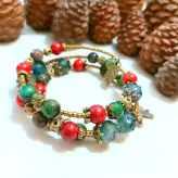 دستبند سنگ تورمالین جید مرجان فنری زیورآلات اکسسوری زنانه دخترانه دستساز برنزی