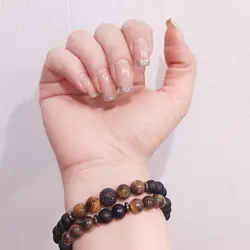 ست دستبند مردانه سنگ اونیکس چشم ببر گوی سوارسکی رنگ ثابت اکسسوری دستساز مردانه