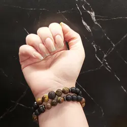 ست دستبند مردانه سنگ اونیکس چشم ببر گوی سوارسکی رنگ ثابت اکسسوری دستساز مردانه