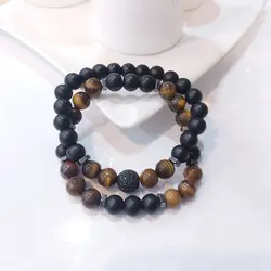 ست دستبند مردانه سنگ اونیکس چشم ببر گوی سوارسکی رنگ ثابت اکسسوری دستساز مردانه