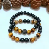 ست دستبند مردانه سنگ اونیکس چشم ببر گوی سوارسکی رنگ ثابت اکسسوری دستساز مردانه