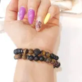 ست دستبند مردانه سنگ اونیکس چشم ببر گوی سوارسکی رنگ ثابت اکسسوری دستساز مردانه