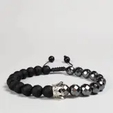 دستبند اونیکس و حدید و تاج سوارسکی زیورآلات دستساز زنانه مردانه رنگ ثابت