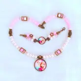 ست گردنبند و دستبند دخترانه آنا و السا صورتی اکسسوری دستساز دخترانه