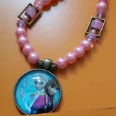 ست گردنبند و دستبند دخترانه آنا و السا صورتی اکسسوری دستساز دخترانه