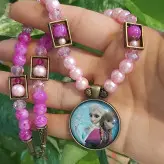 ست گردنبند و دستبند دخترانه آنا و السا صورتی اکسسوری دستساز دخترانه