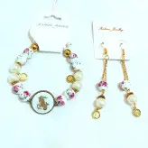 ست دستبند و گوشواره ماه تولد و آویزی استیل و مروارید سفید و طلایی اکسسوری زیورآلات زنانه