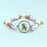 ست دستبند و گوشواره ماه تولد و آویزی استیل و مروارید سفید و طلایی اکسسوری زیورآلات زنانه